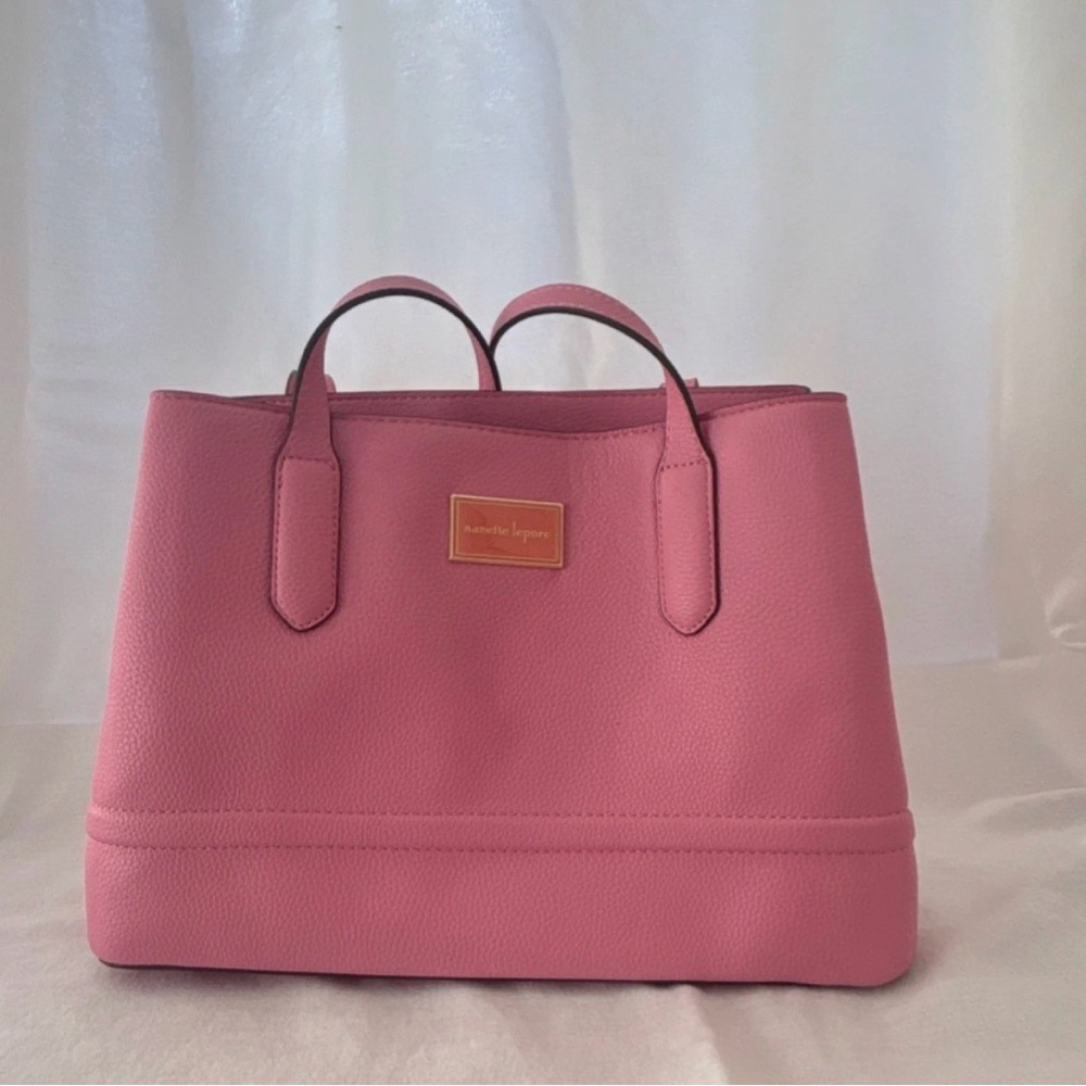 Nanette Lepore Pink Pebbled Purse Bag Double Handles Zip Inner Pockets